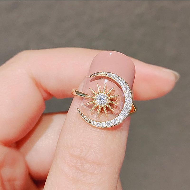 Adjustable Zirconia Moon Sun Ring for Women